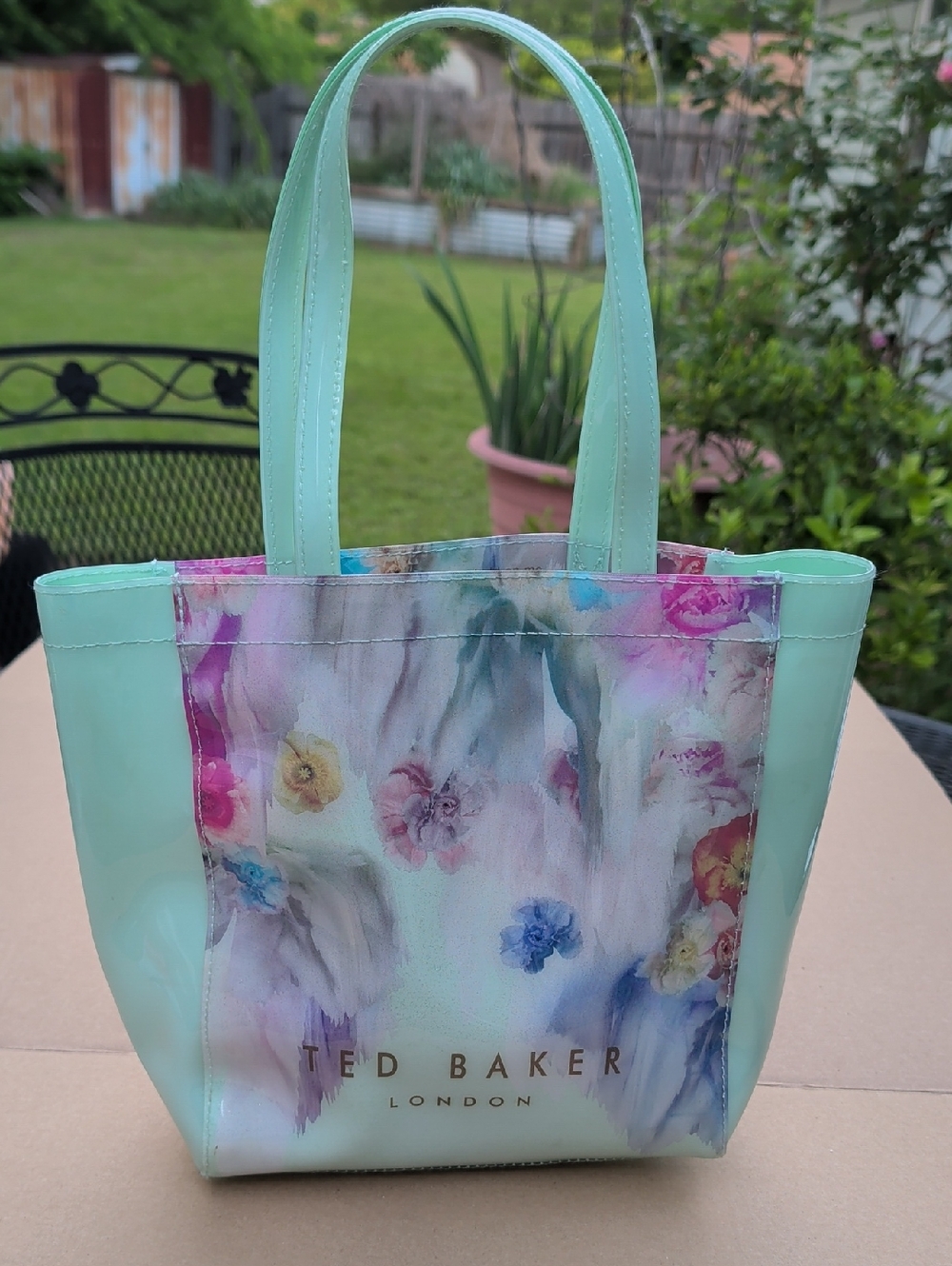 Ted Baker Mint Pastel Floral PVC Tote Chic Roomy Essentials Collegiate Office